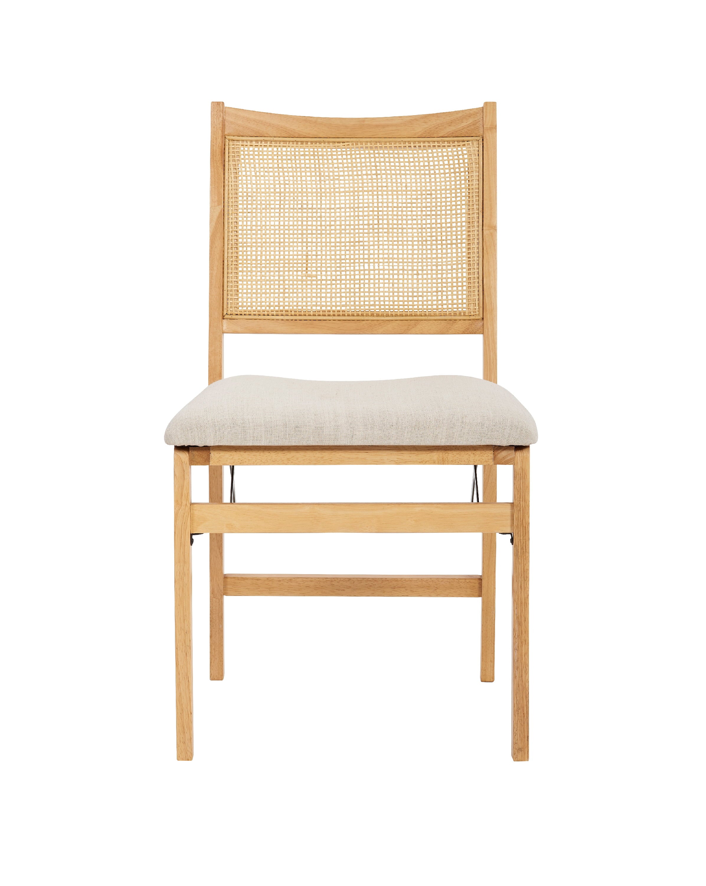 Riviera Rattan Back Folding Chair with Upholstered Seat, Natural Base with Beige Fabric