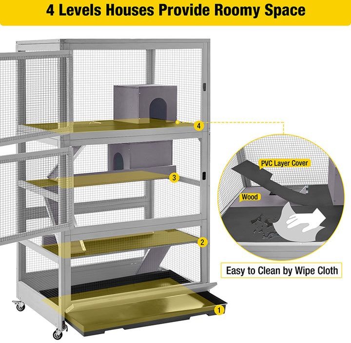 Aivituvin-AIR56 Large Wooden Chinchilla and Ferret Cage， Gray