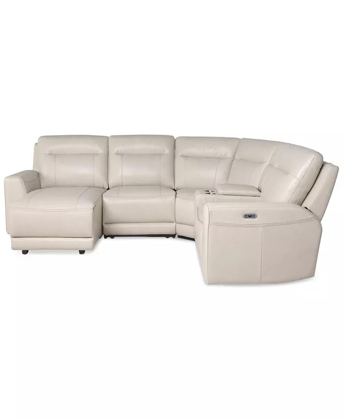 Macy's CLOSEOUT! Blairemoore 5-Pc. Leather Power Chaise Sectional with 1 USB Console and 2 Power Recliners