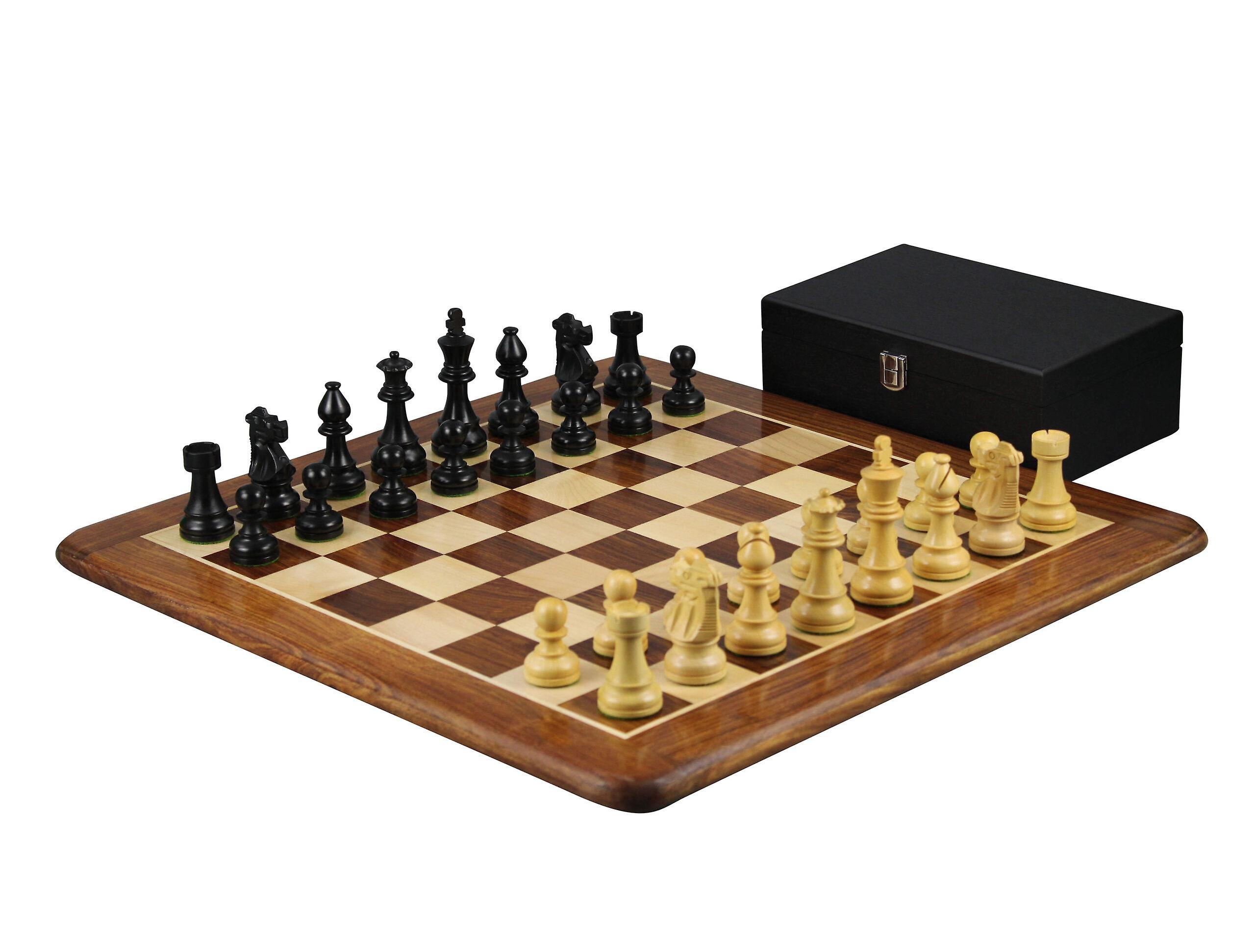 Chess Set Sheesham Flat Board 20 Inch With Ebonised Fierce Knight Chess Pieces 3.75 Inch