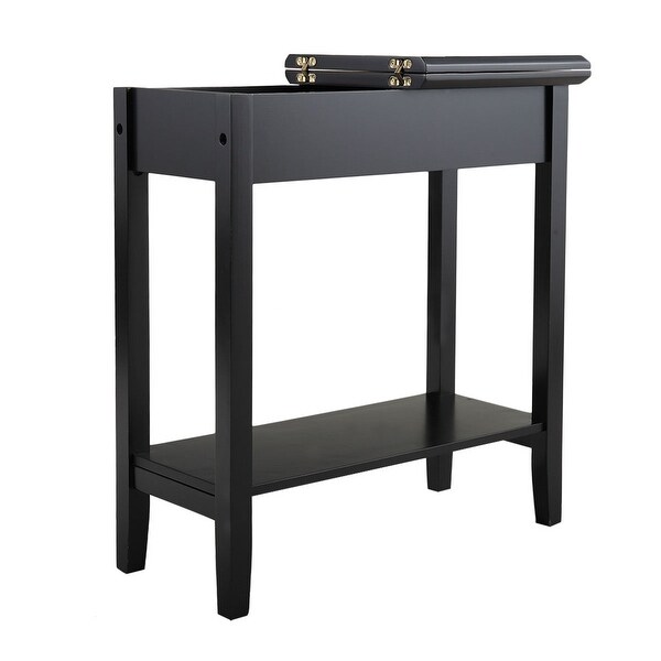 Black Heritage Flip Top Side Table with Storage Shelf