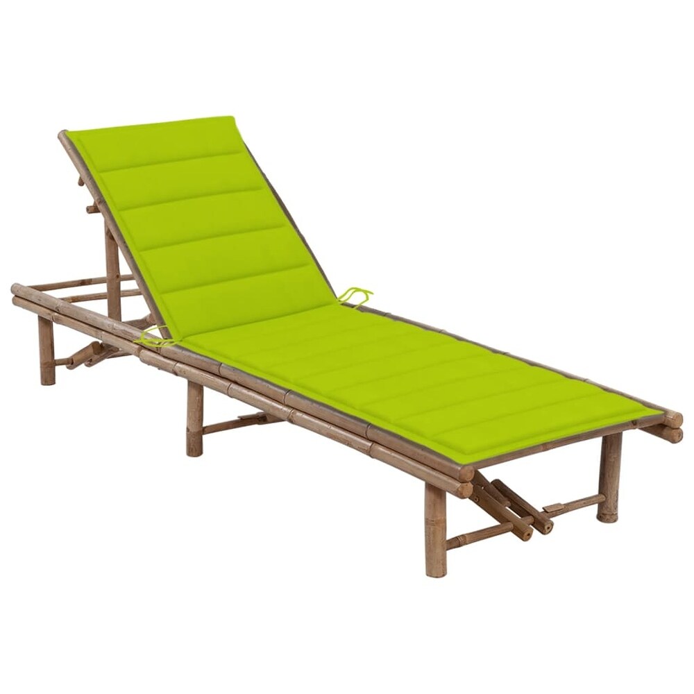 vidaXL Patio Lounge Chair Porch Sunbed Poolside Sunlounger with Cushion Bamboo   78.7\