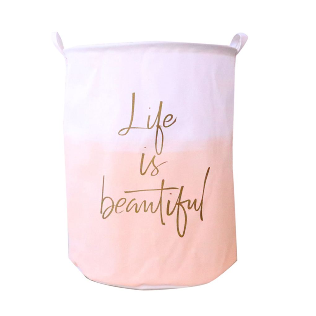 Laundry Basket Round Cotton Linen Collapsible Storage Basket Dirty Clothes Toy Organizer - Pink