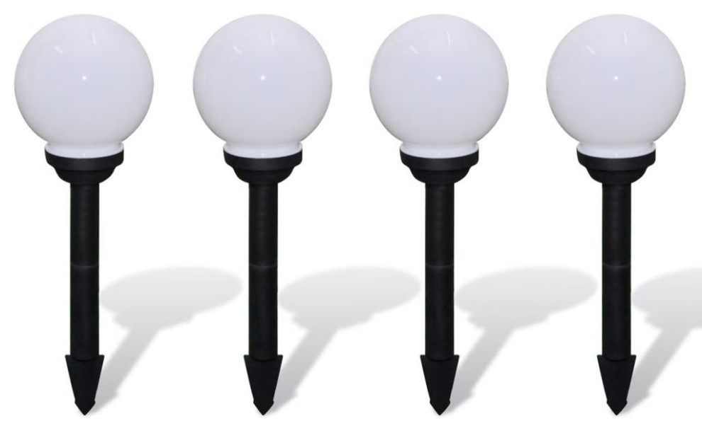 vidaXL Garden Lamp 3 pcs LED Solar Walkway Light with Ground Spike Round White   Contemporary   Path Lights   by vidaXL LLC  Houzz