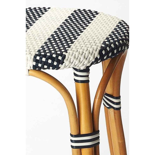 Transitional Blue and White Rattan Round Bar Stool - 15