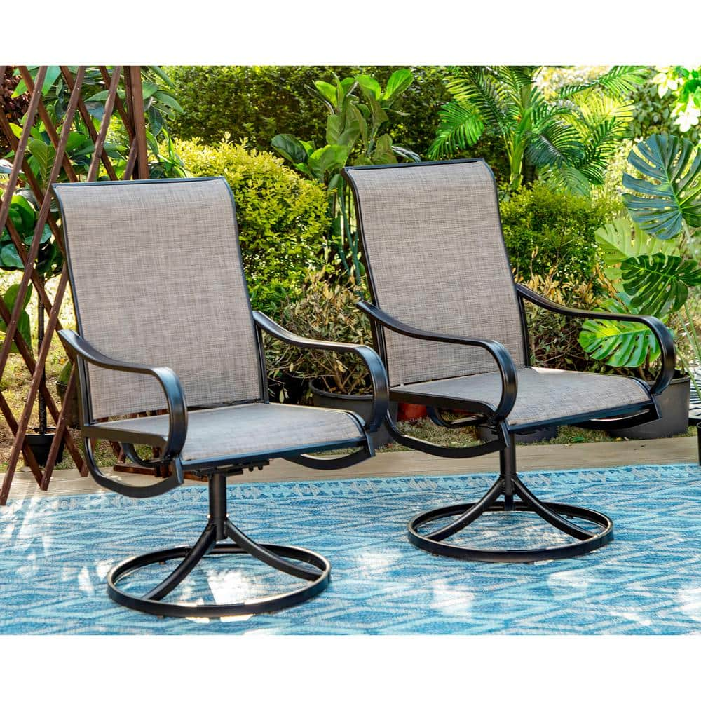 PHI VILLA Black Swivel Textilene Metal Patio Outdoor Dining Chair (2-Pack) THD-E02GF093-B