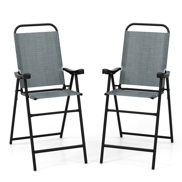 2 PCS Patio Bar Chair Folding Bar Height Metal Frame with Footrest