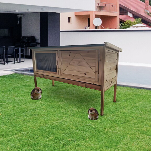 Outdoor wooden Rabbit Hutch with open up roof Guin...