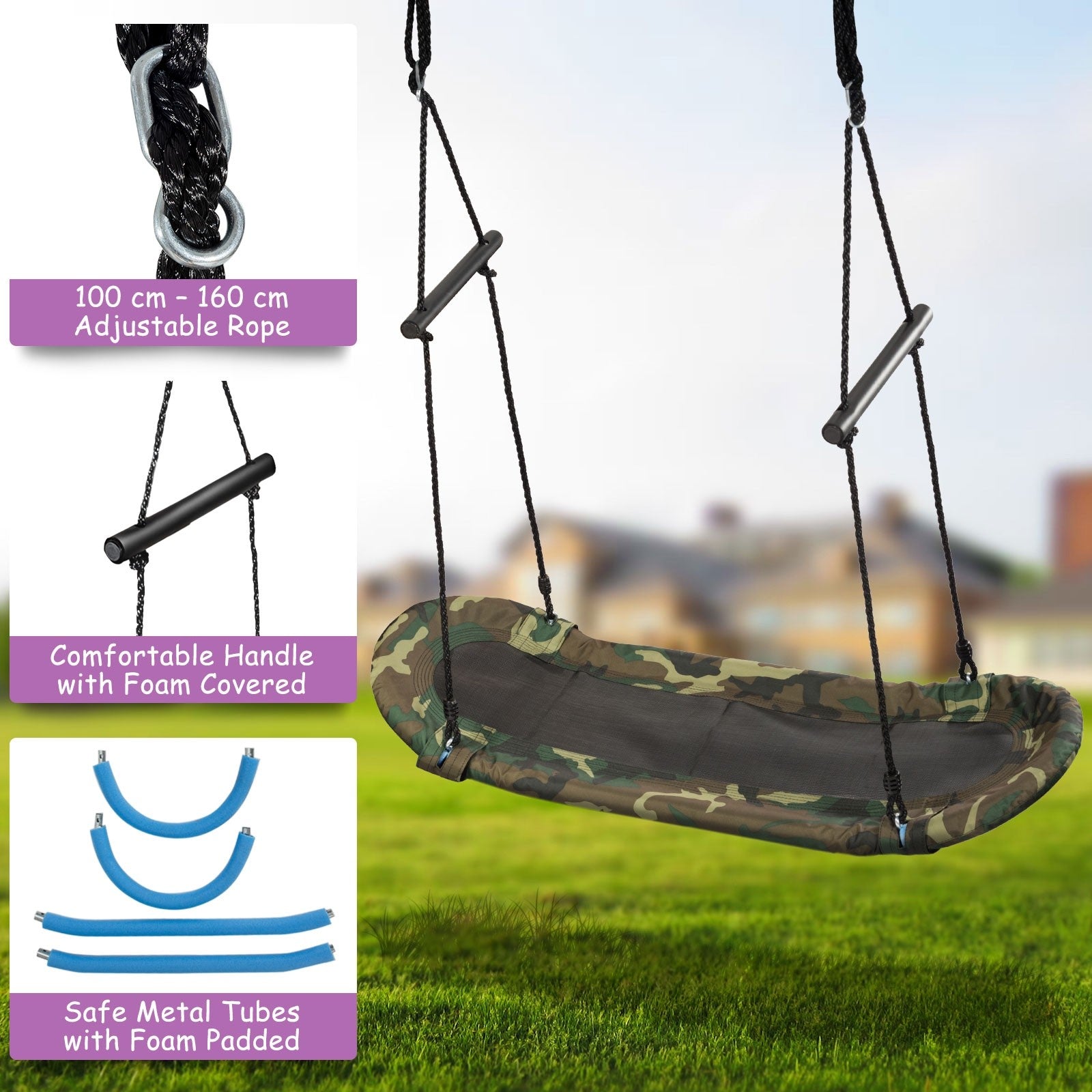 Costzon Saucer Tree Swing, Hanging Platform Surfing Tree Swing w/ Soft Padded Edge