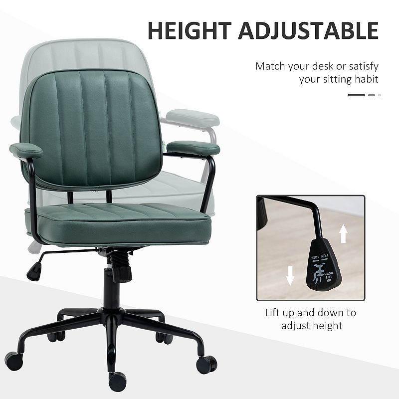 Vinsetto Home Office Chair， Microfiber Computer Desk Chair with Swivel Wheels， Adjustable Height， and Tilt Function， Green