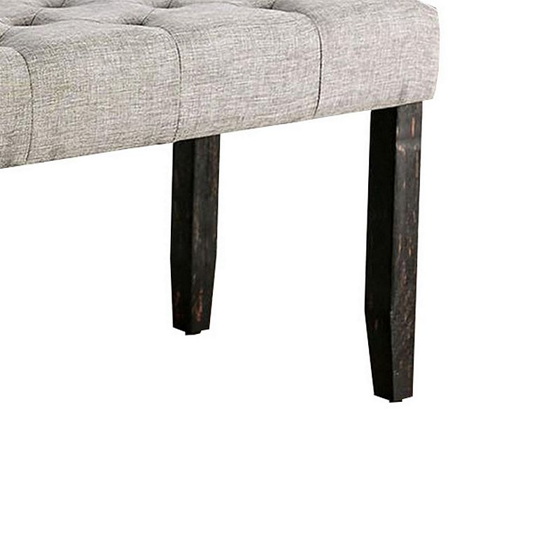 48 Inches Bench with Tufted Seat and Chamfered Legs， Light Gray