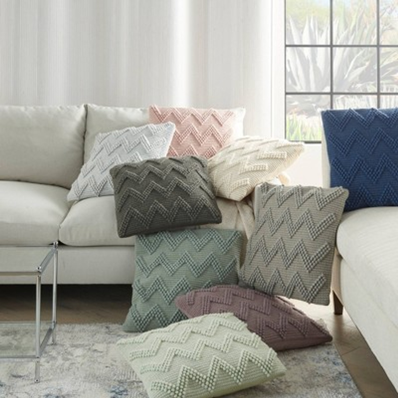 20x20 Oversize Chevron Square Throw Pillow Ivory - Mina Victory