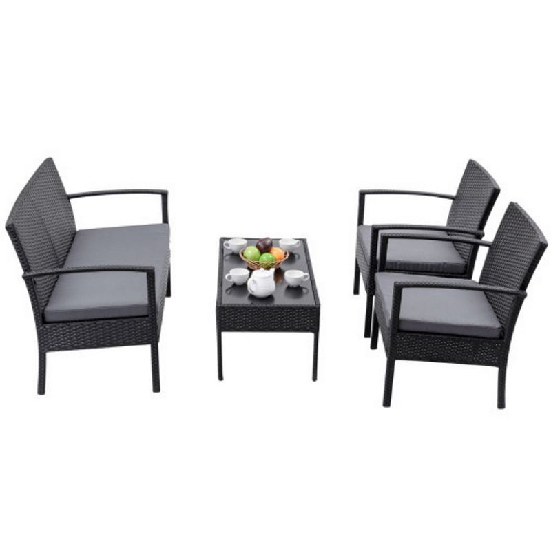 4 Pieces Modern Outdoor Patio Rattan Wicker Furniture Set