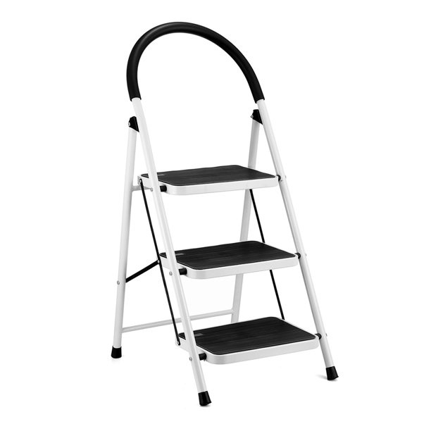 Kingso 3 Step Ladder， Folding Stool With Steel Wide Anti-Slip Pedal And Handgrip