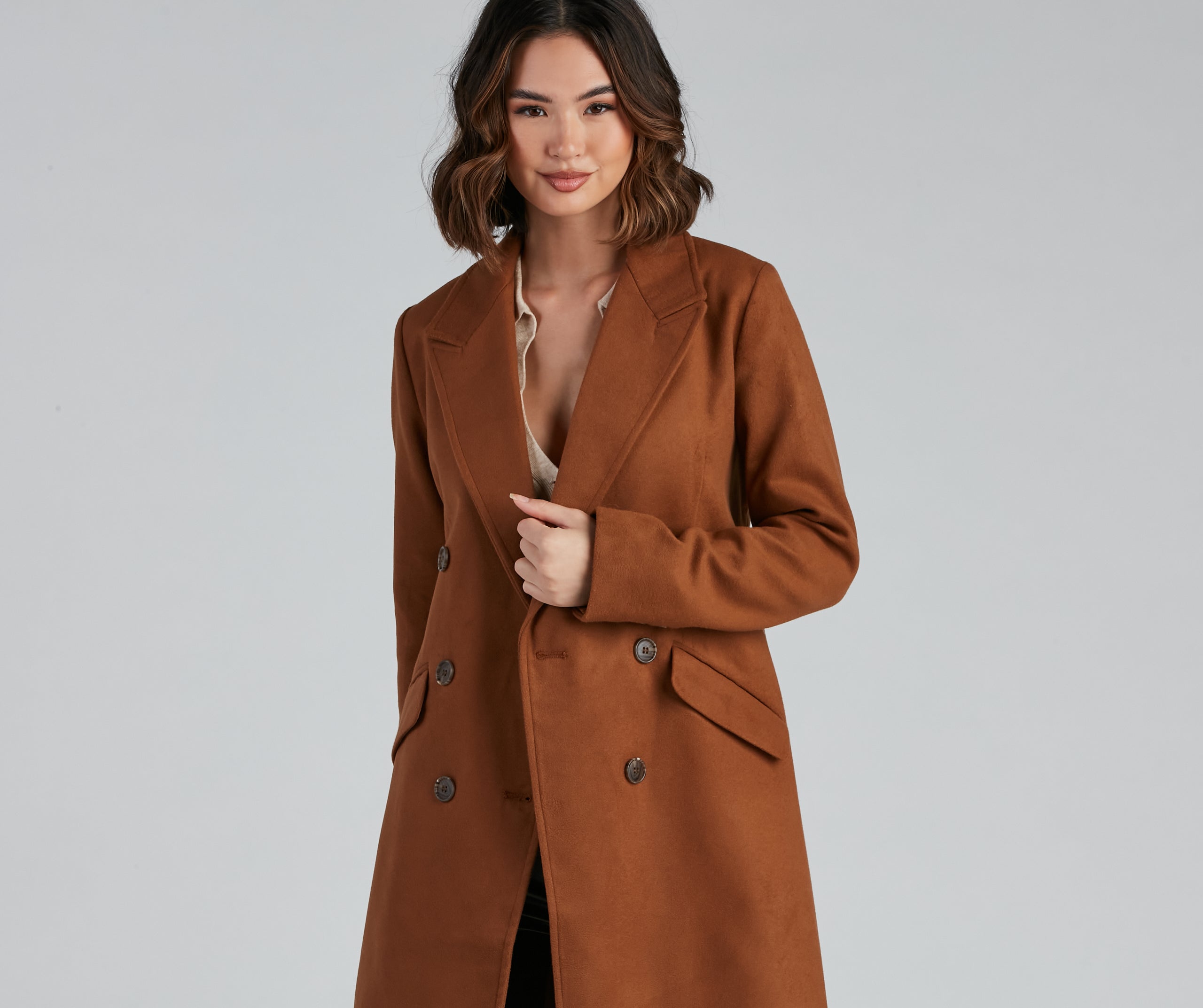 Timelessly Classic Faux Wool Trench Coat