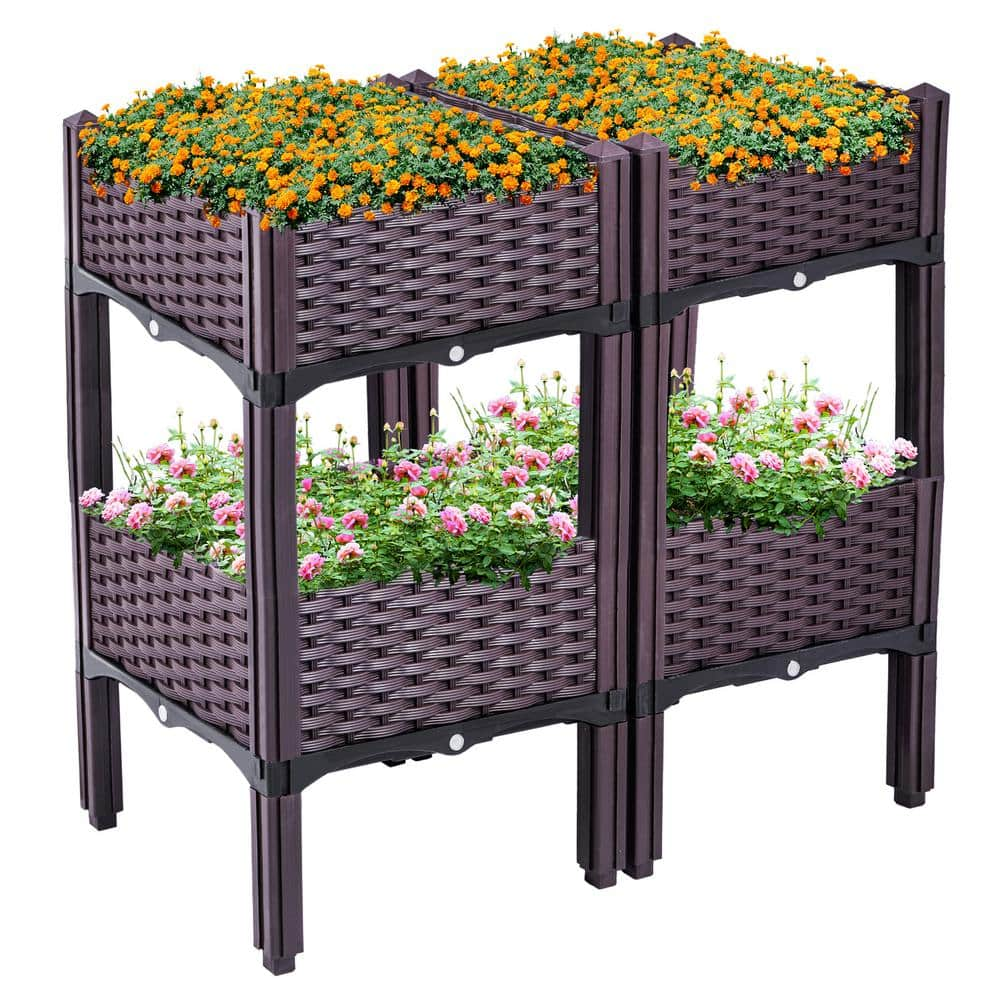 VEVOR Plastic Raised Garden Bed 15.7 in. H Flower Box Kit Purple Rattan Style Raised Planter Boxes Set of 4 Raised Planter SLZFXGJ423CM0VM5OV0