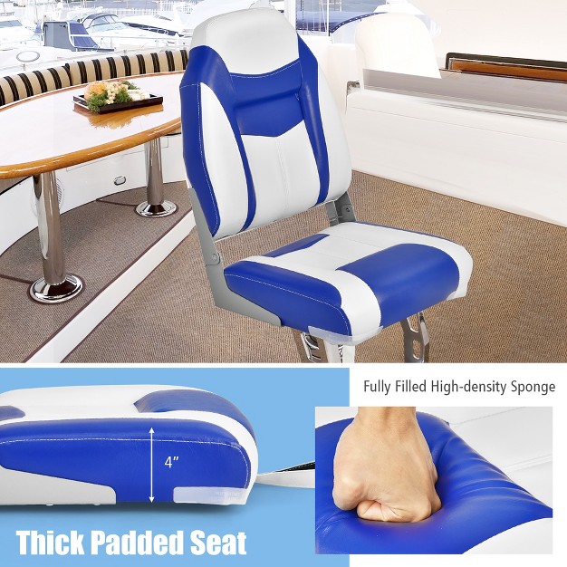 Costway High Back Folding Boat Seats W Blue White Sponge Cushion amp Flexible Hinges