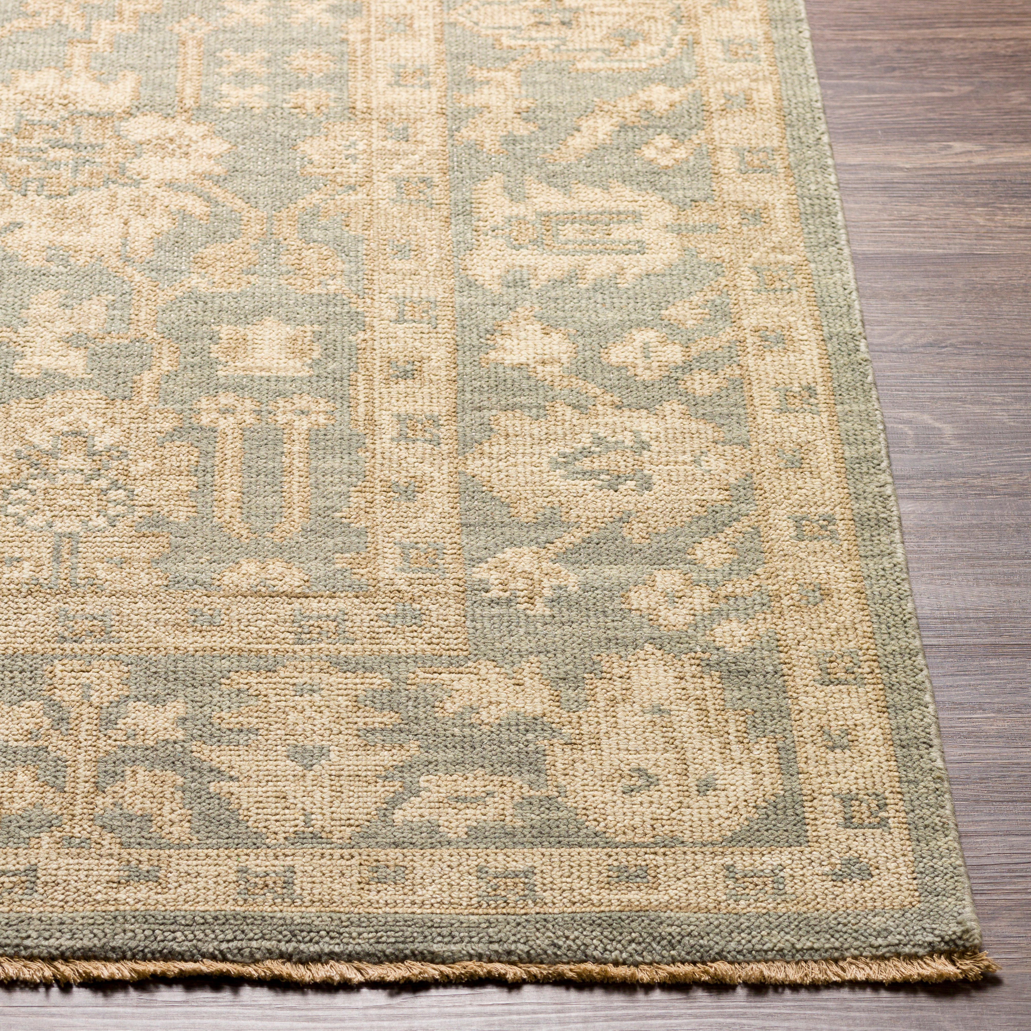 Reign Hand Knotted Rug in Dark Green, Khaki, Cream, Tan, Wheat