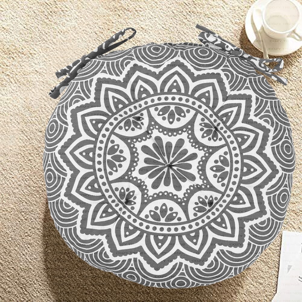 Handmade Cotton Mandala Tuffted Round Chair cushion pads 15''x15'' (Set of 2) with Ties for armchairs Dining Office chair