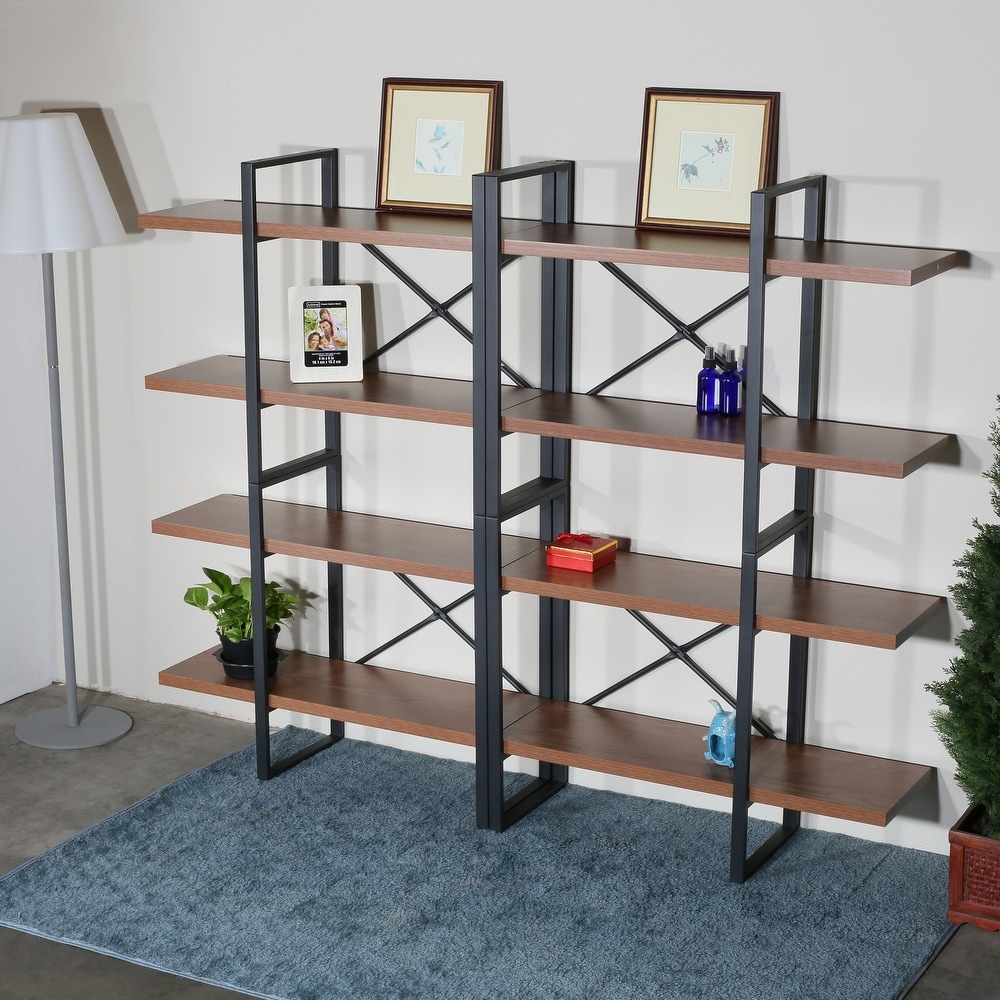 8 Tier and 8 Open Wider Metal Frame and Industrial Wood Etagere Bookcase   70.87*56.69*13 inches