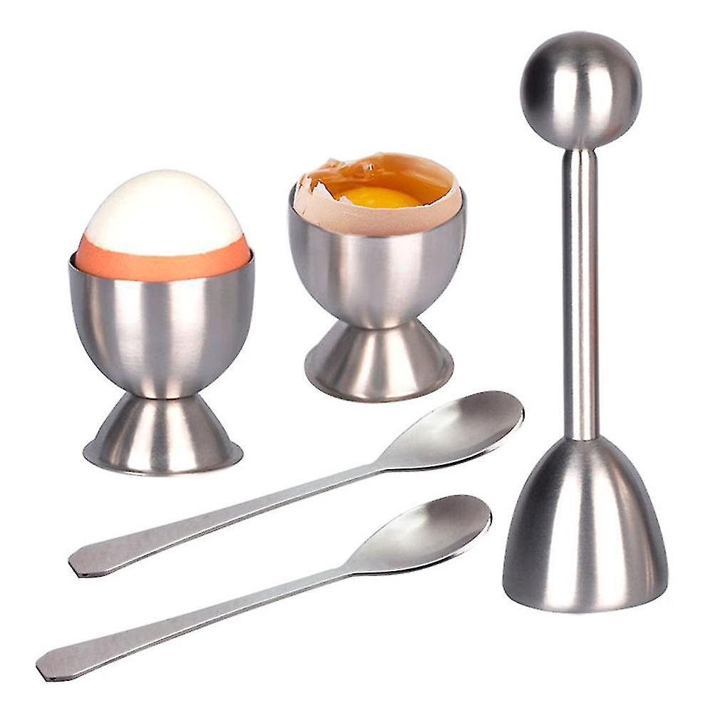 Egg Cracker Topper Cutter Set For Soft Boiled Eggs Stainless Steel Shell Remover Separator Include 2 Egg Cups 2 Spoons 1 Topper Cutter