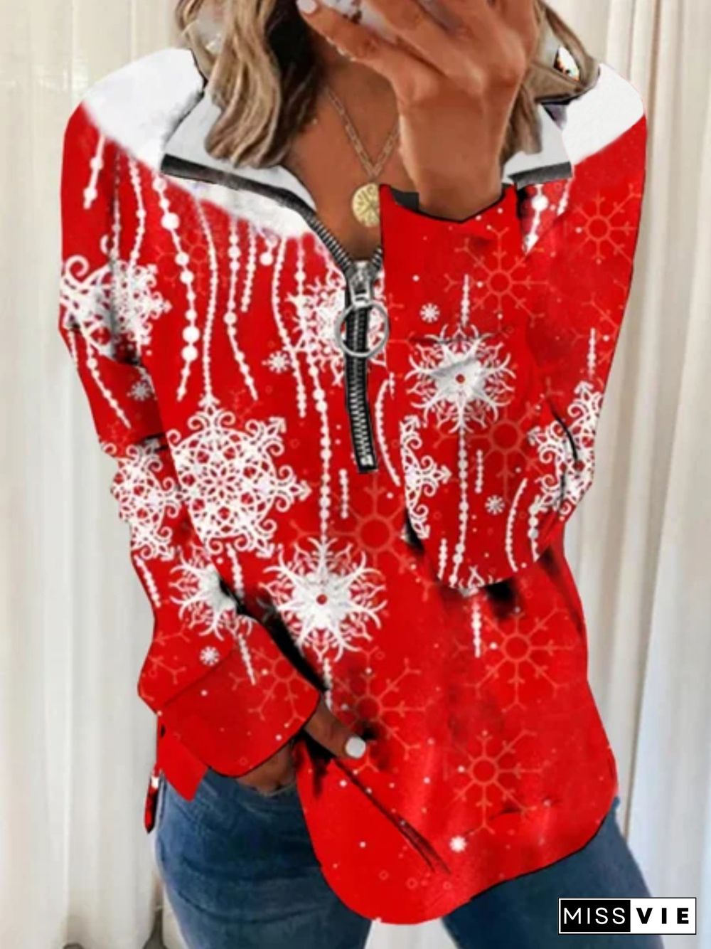 Christmas Xmas Long Sleeve Plus Size Printed Tops Sweatshirts