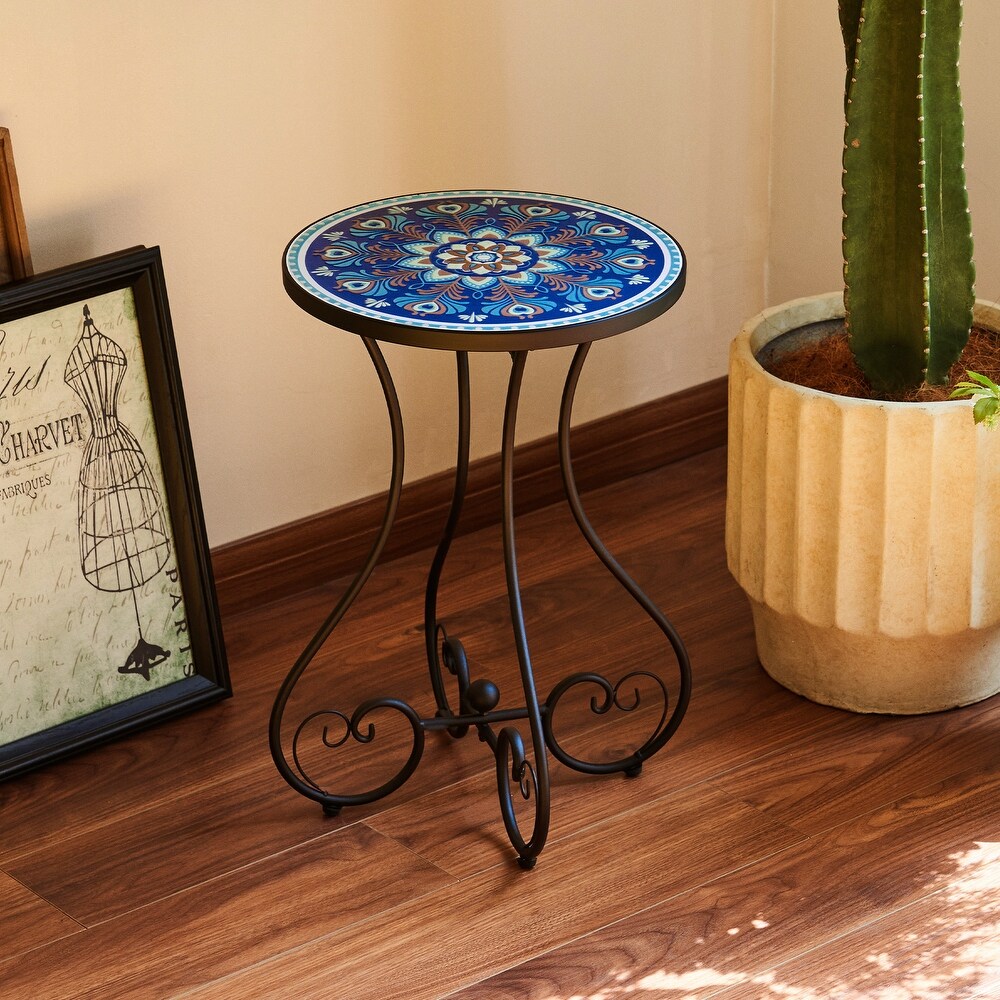 CO Z Mosaic Outdoor Mosaic Tile Side Table and Plant Stand