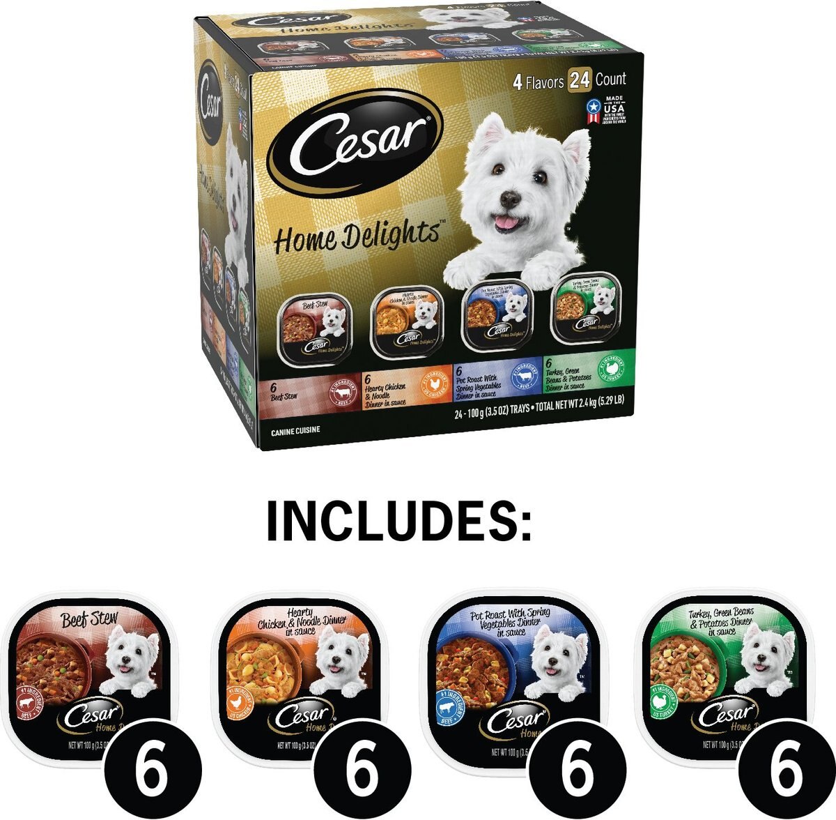 Cesar Home Delights Variety Pack Wet Dog Food， 3.5-oz tray， case of 24