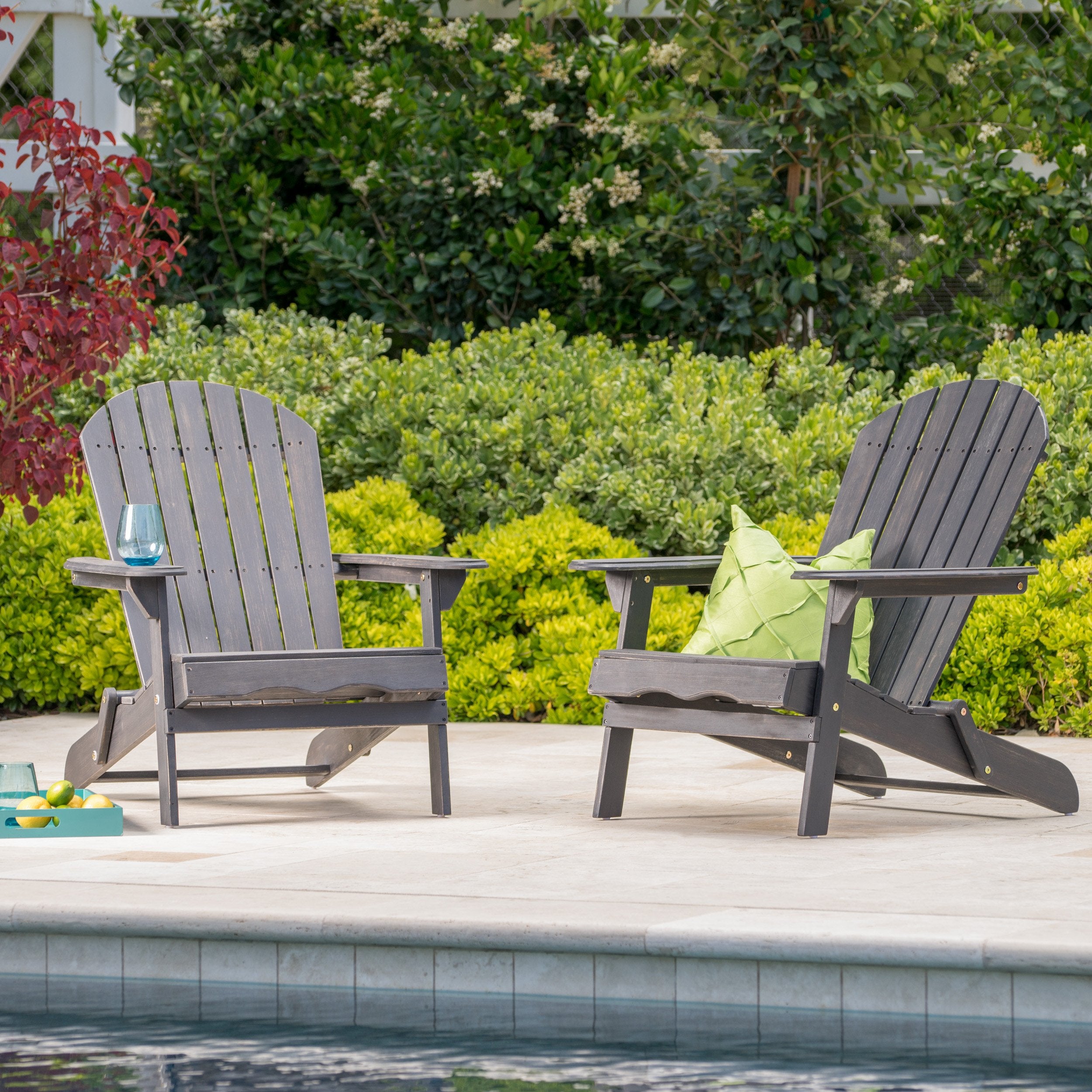 Hillary Dark Gray Acacia Wood Folding Adirondack Chair