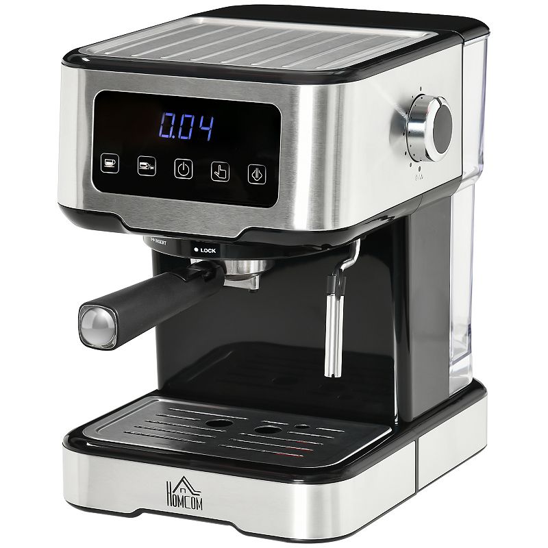 HOMCOM Espresso Machine with Milk Frother Wand， 15-Bar Pump Coffee Maker with 1.5L Removable Water Tank for Espresso， Latte and Cappuccino