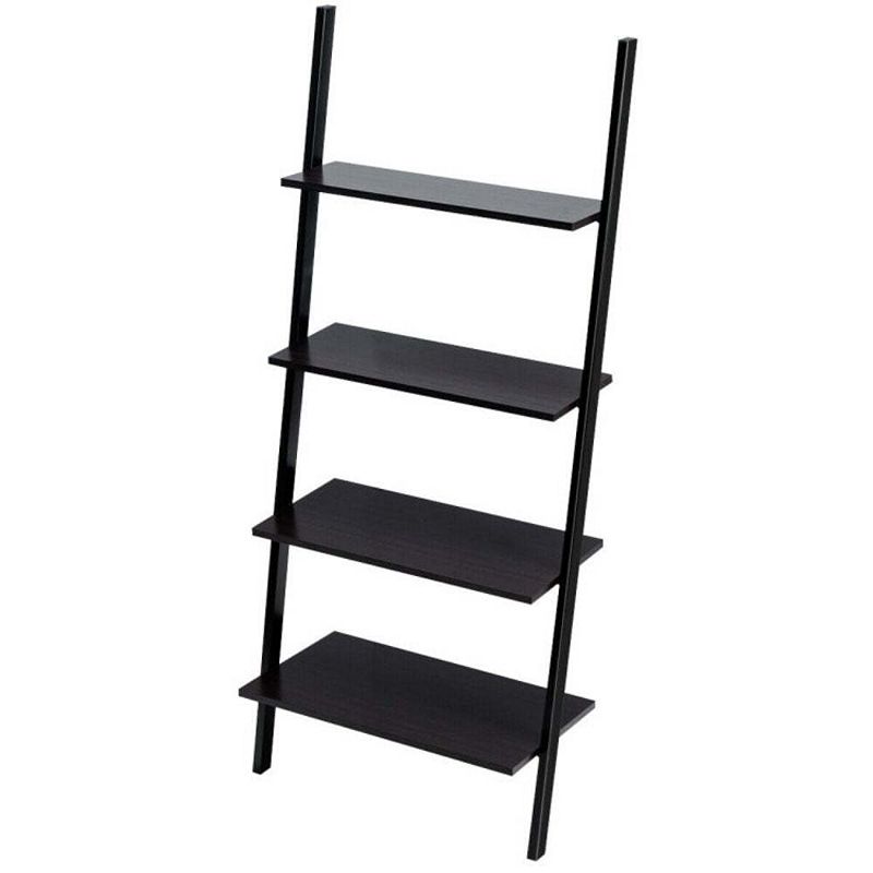 Hivago Multipurpose 4-Tier Industrial Leaning Wall Bookcase with Metal Frame