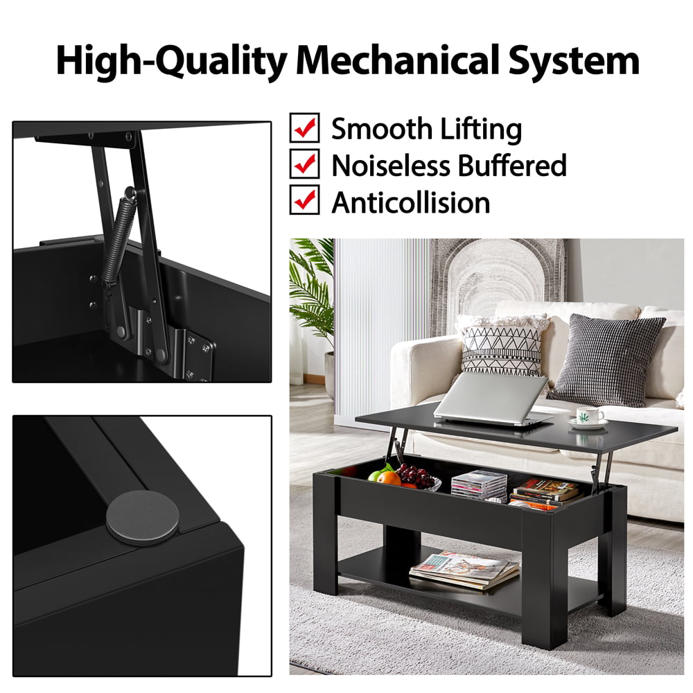 SMILE MART Modern Lift Top Coffee Table with Hidden Compartment & Storage, Black