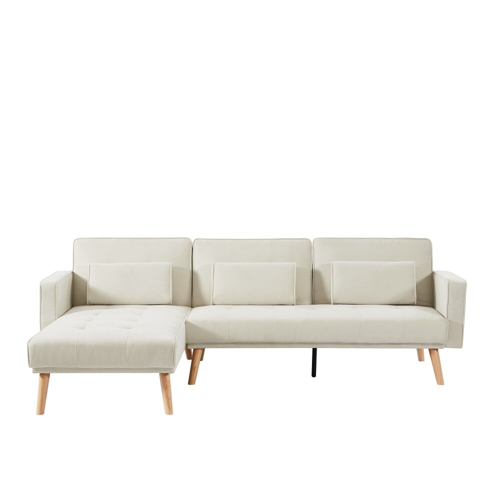 Convertible L shaped Linen Sleeper Sectional Sofa  Left Facing