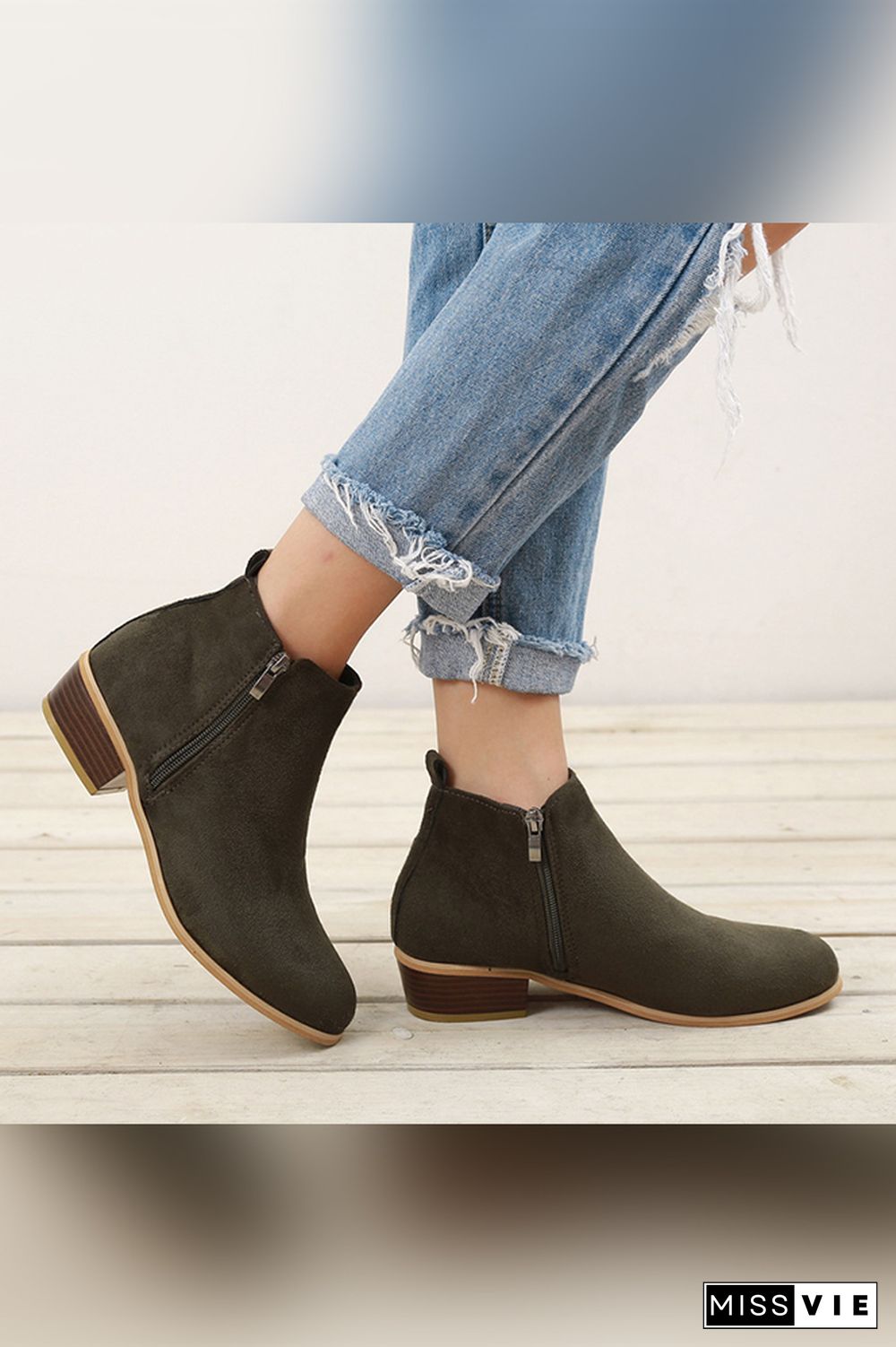 Side Zipper Short Heel Ankle Boots