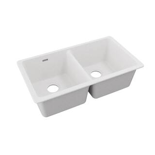 Elkay Quartz Classic White Quartz 33 in. Equal Double Bowl Undermount Kitchen Sink ELGU3322WH0