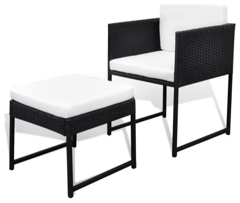 vidaXL Patio Dining Set 3 Piece Outdoor Table and Chairs Poly Rattan Black   Tropical   Outdoor Dining Sets   by vidaXL LLC  Houzz