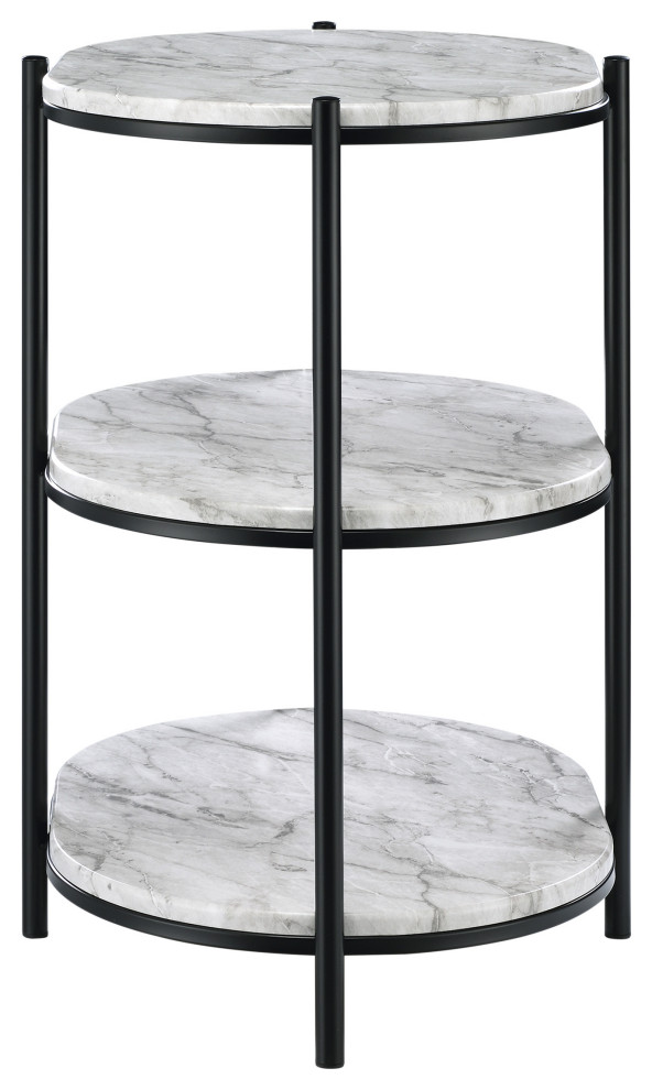 Renton 3 Tier Oval Table With Black Marble Shelves and Black Frame   Transitional   Side Tables And End Tables   by Office Star Products  Houzz