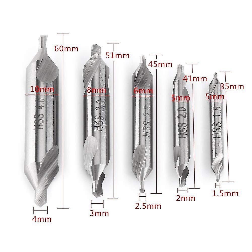 5pcs Drill Chuck Double End Center Drill Bit 60 Degree 1.5/2.0/2.5/3.0/4.0mm