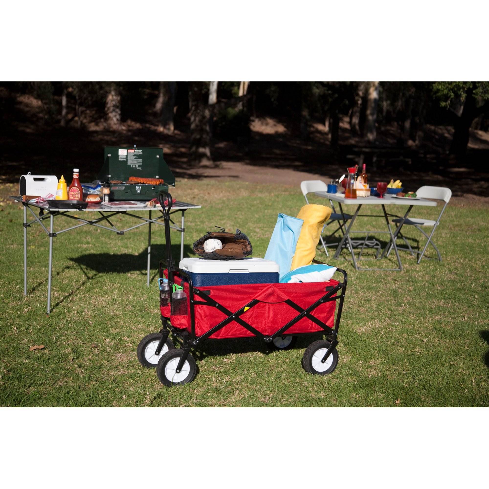 Mac Sports Collapsible Folding Steel Frame Outdoor Garden Wagon, Blue (3 Pack)