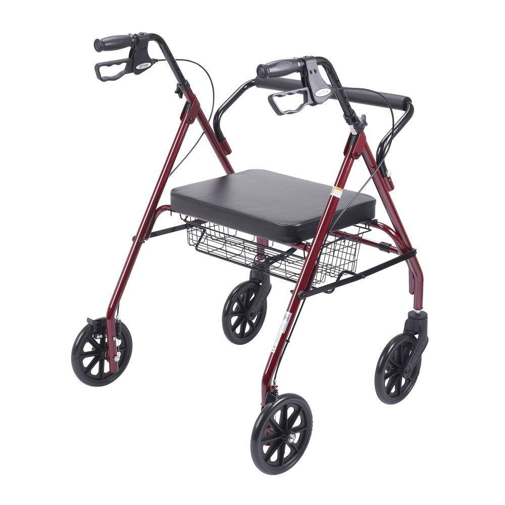 Drive Medical Heavy Duty Bariatric Rollator Rolling Walker with Large Padded Seat Red 10215RD-1