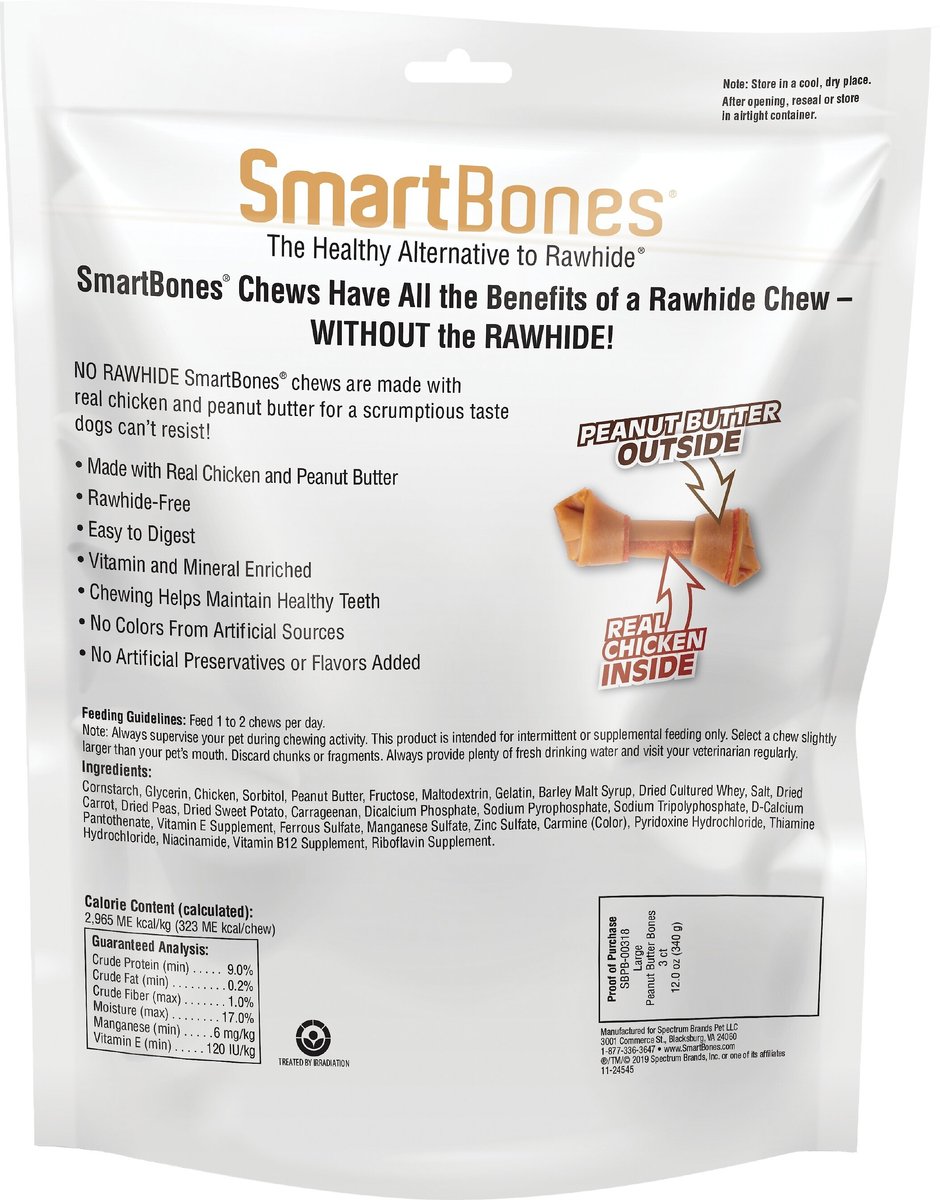 SmartBones Peanut Butter Large Chews Dog Treats， 3 count