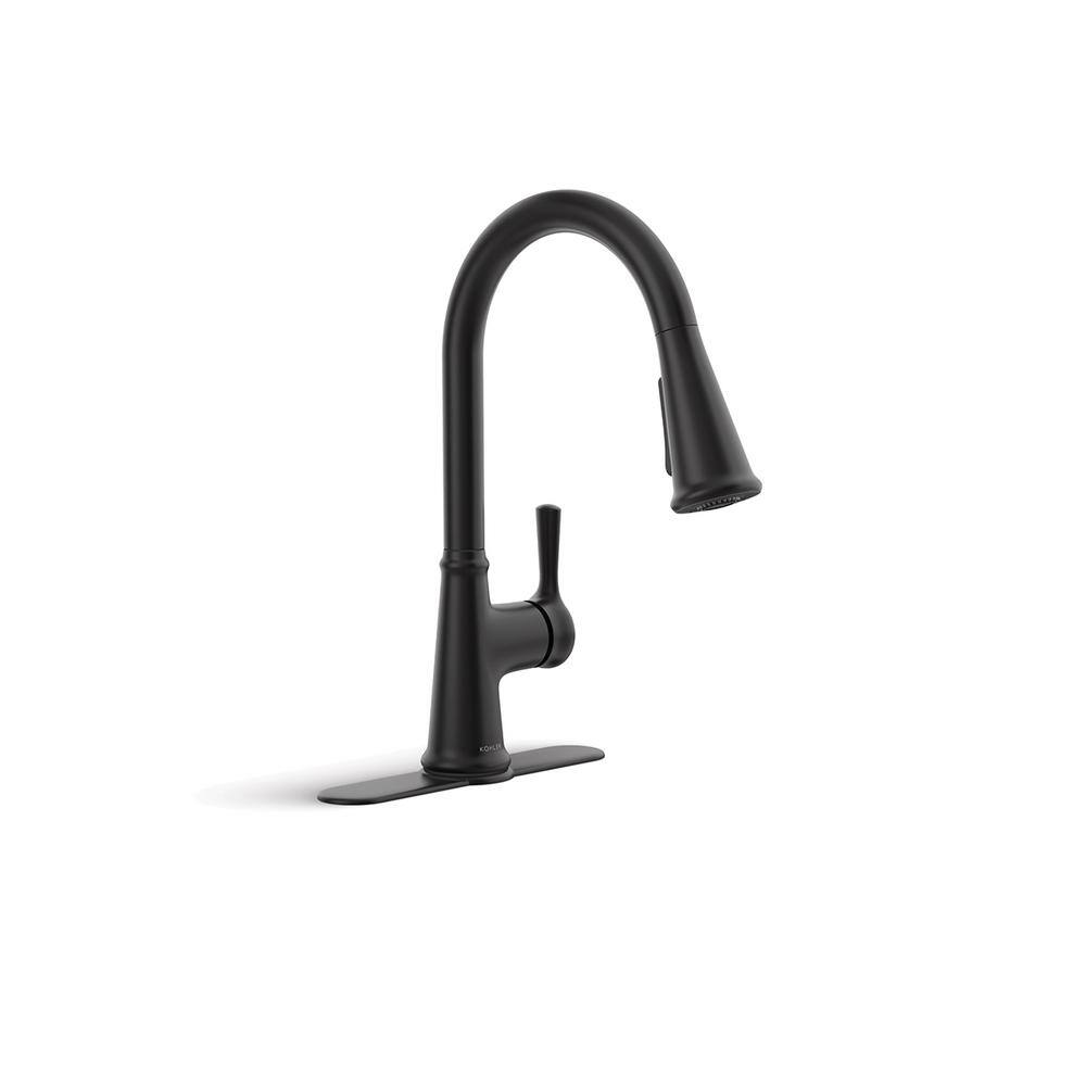 KOHLER Tyne Single-Handle Pull-Down Sprayer Kitchen Faucet in Matte Black K-R21415-BL