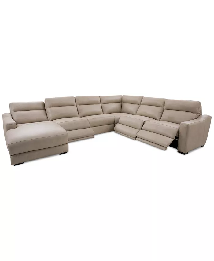 Furniture Gabrine 6-Pc. Leather Sectional with 3 Power Headrests and Chaise