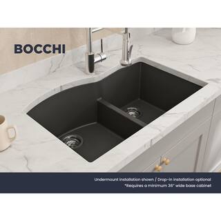 BOCCHI Campino Duo Matte Black Granite Composite 33 in. 6040 Double Bowl Drop-InUndermount Kitchen Sink with Strainers 1602-504-0126