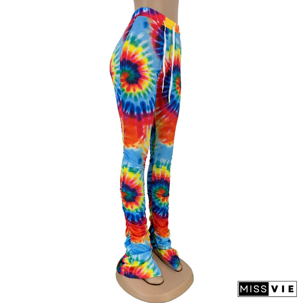 Tie Dye Skinny Lace Up Mid Waist Flare Pants