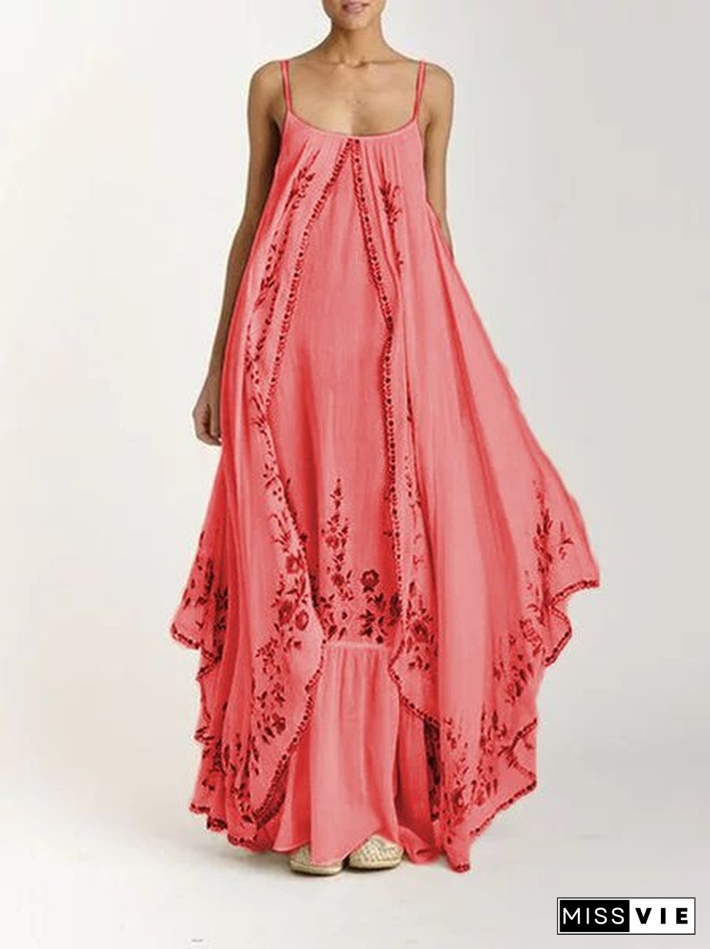 Bohemian Embroidered Suspender Maxi Dress for Women