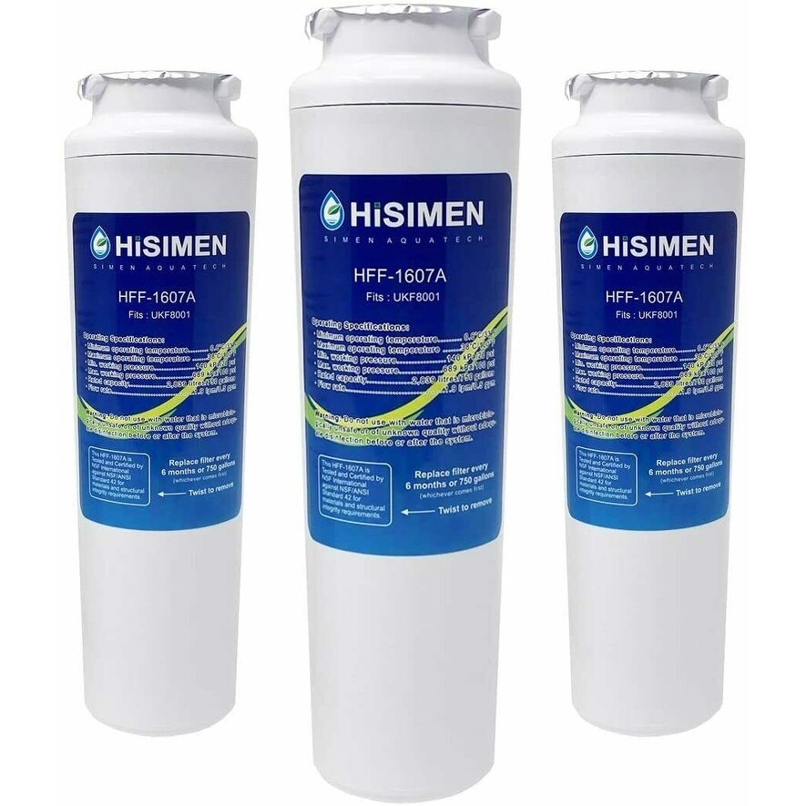 3 Pack HiSimen UKF8001 Whirlpool Genuine Refrigerator Water Filter NSF Certified