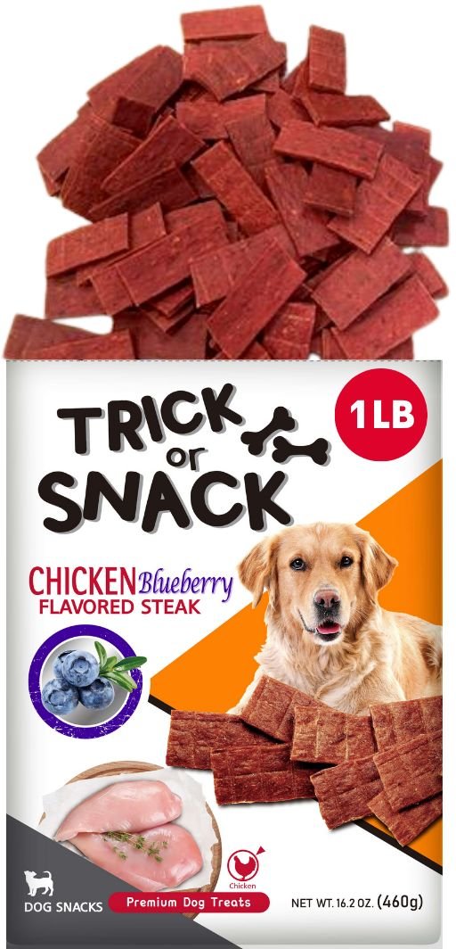 Trick or Snack Chicken and Blueberry Flavored Steak Dog Treats， 1-lb bag