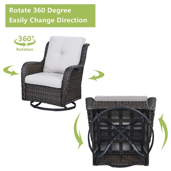 Pocassy 5Piece Outdoor Furniture Set，Swivel chairs with Ottomans