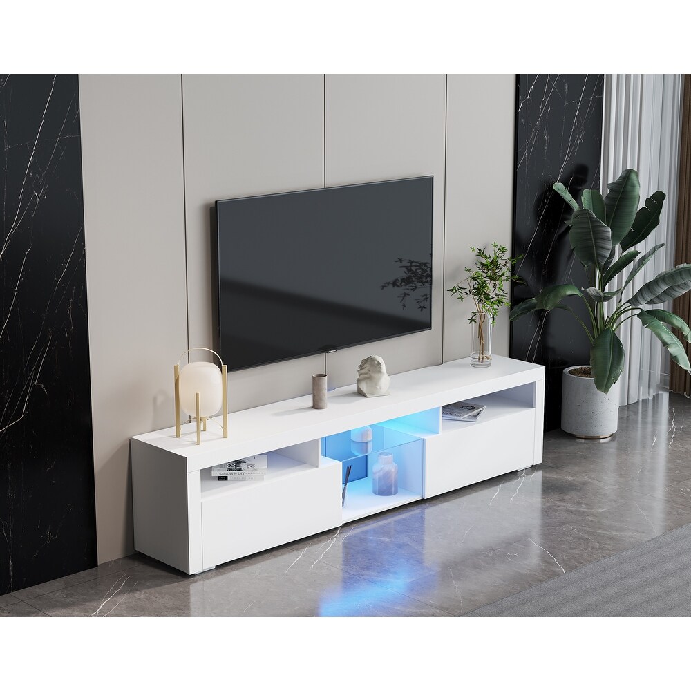 Fireplace TV Stand with 2 Storage Cabinet   Open TV Console Media Cabinet  White   14 inches in width